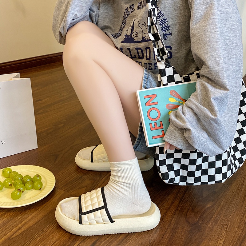 Dép quai ngang nam nữ PHỐI VIỀN KẺ Ô SẴN HÀNG- 3 màu đen trắng cam