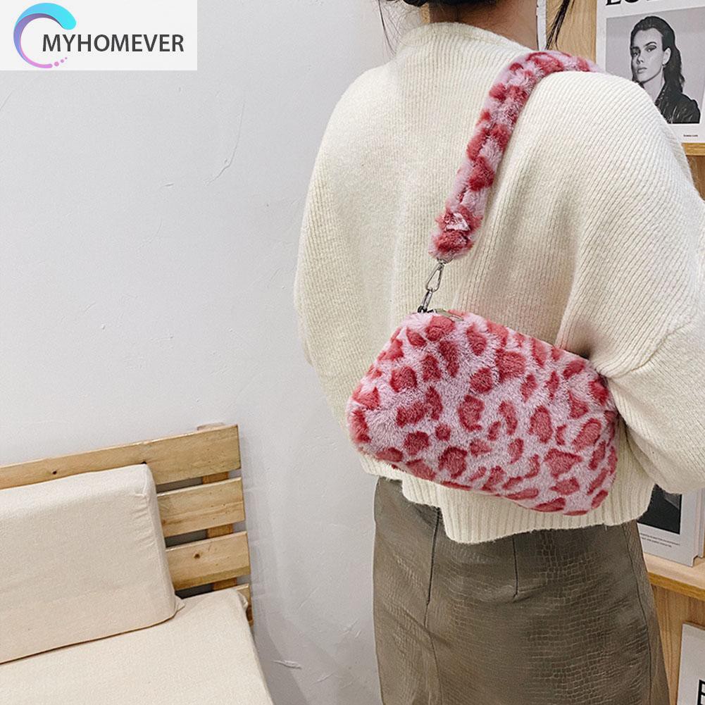 Túi xách đeo vai nhỏ phối lông họa tiết in màu da động vật cổ điển dành cho nữ