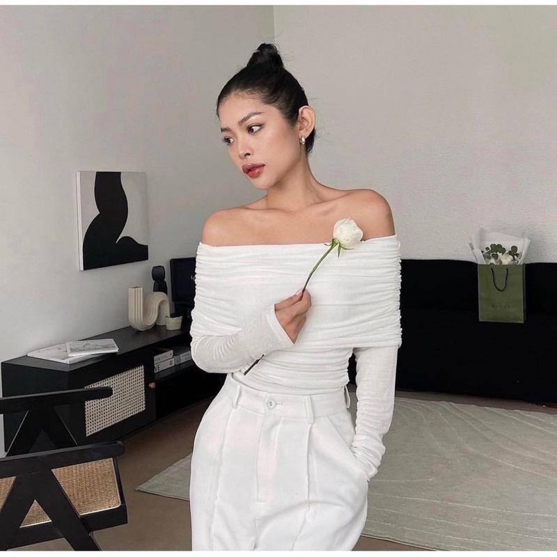 Áo pull nữ trễ vai dài tay