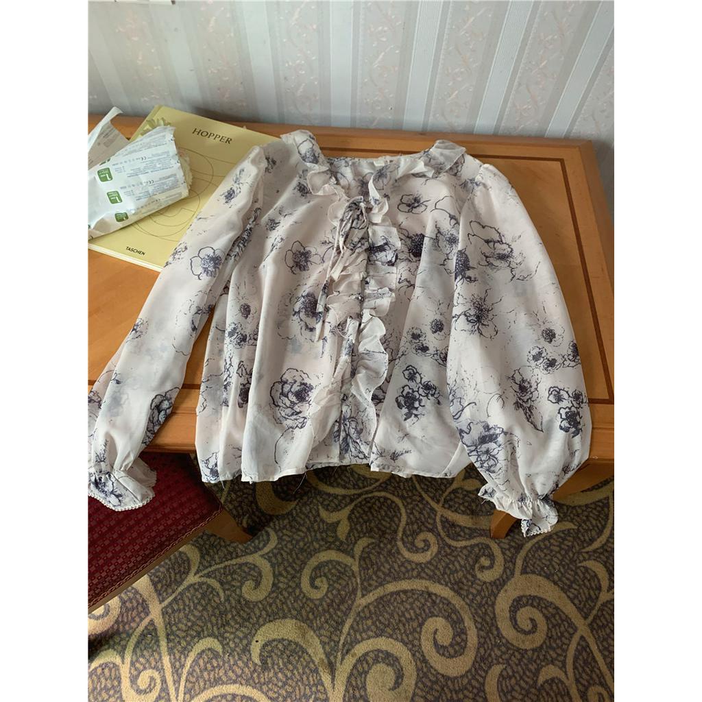 Áo Sơ Mi Voan Dài Tay In Họa Tiết Thanh Lịch Theo Phong Cách Xuân Hè 56004