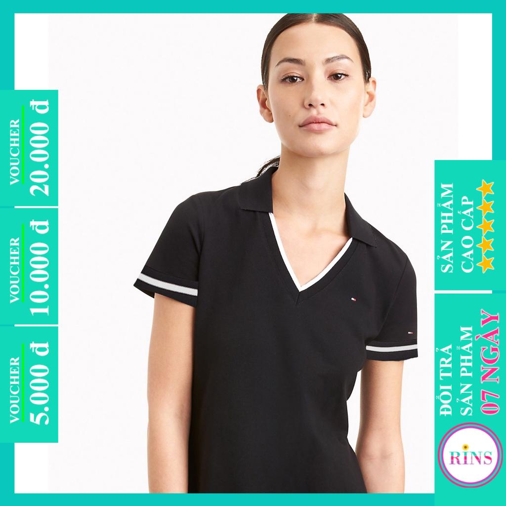 ÁO THUN CỔ TRỤ TOMMY ĐEN VNXK - COTTON CÁ SẤU 100%