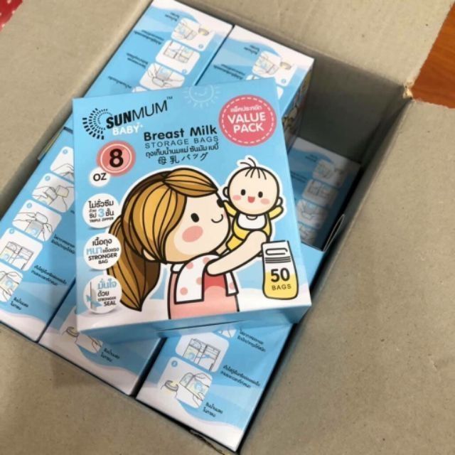 [ TẶNG 1 BÚT / ĐƠN HÀNG ] Hộp 50 Túi Trữ Sữa Sunmum Nhập Khẩu Thái Lan 3 Khóa Zip Chắc Chắn 100ml, 150ml, 250ml