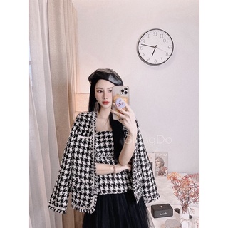 Set dạ tweed kẻ caro ( gồm áo khoác + áo trong )