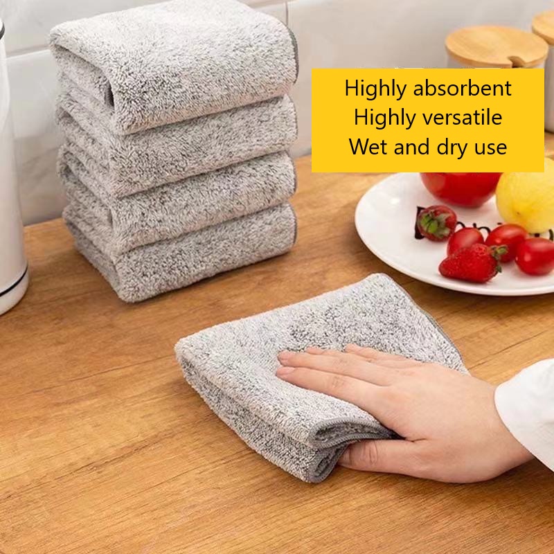 Bộ 10 Khăn Lau Chén Dĩa Hai Lớp Than Tre Siêu Thấm Hút Không Dính Dầu Tiện Dụng Cho Nhà Bếp