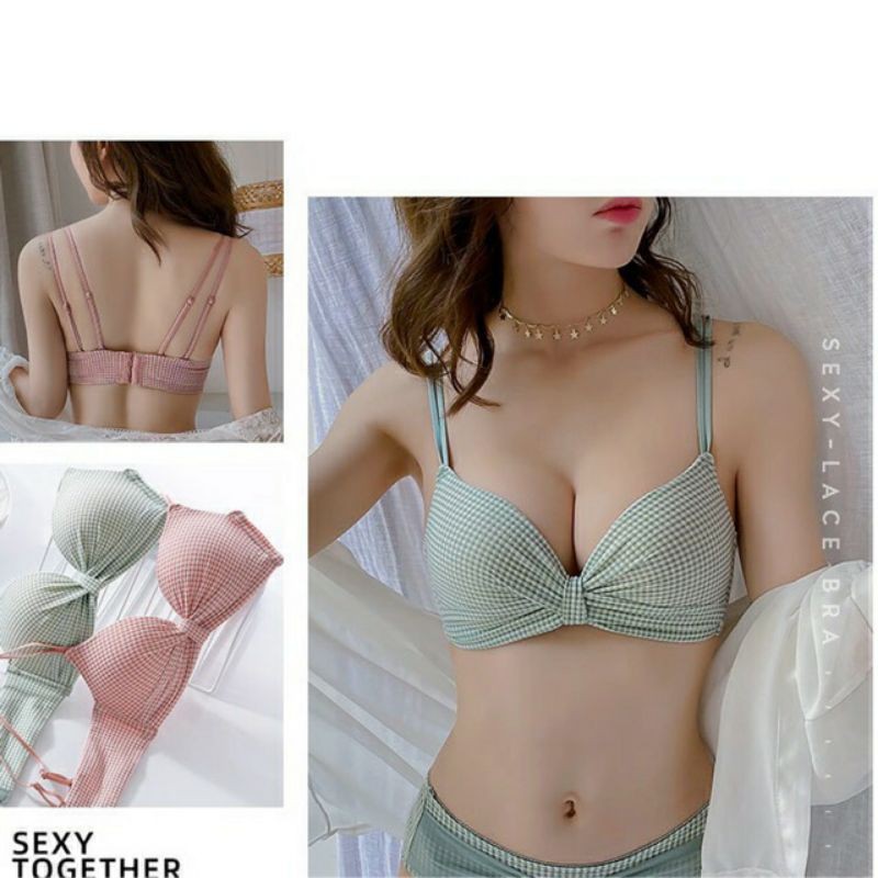 Áo Lót Thắt Nơ Không Gọng Đẩy Ngực Phối Kẻ