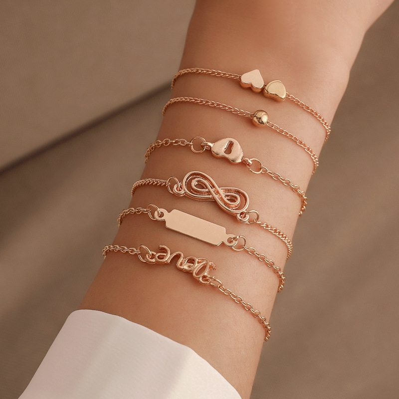 Set 6 vòng tay hình trái tím/ vô cực màu vàng kim thời trang cho nữ | BigBuy360 - bigbuy360.vn