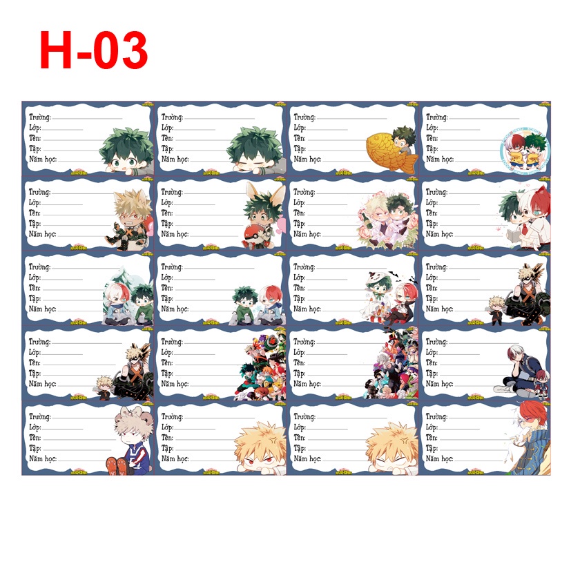 Nhãn vở anime MY HERO ACADEMIA