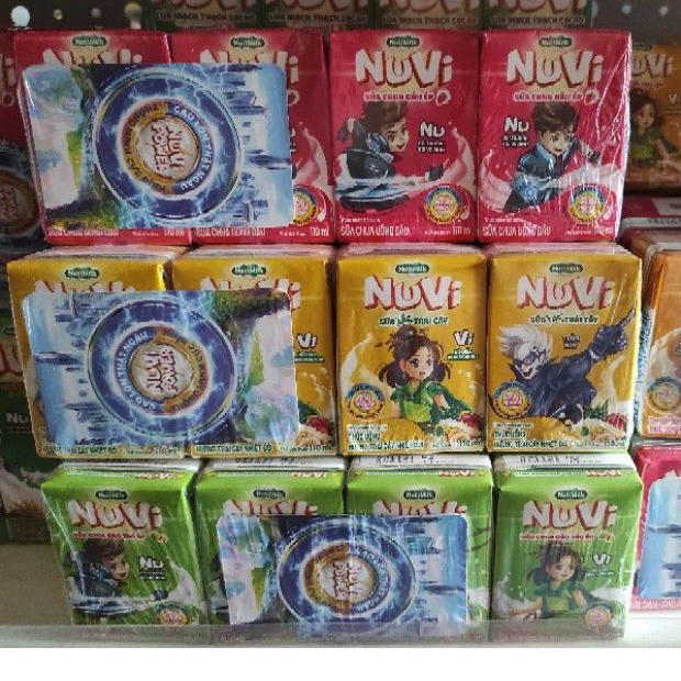 Lốc 4 hộp 110ml sữa Nuvi Nutimilk hương trái cây/cam/đào táo/ dâu/thạch cam/thạch dâu