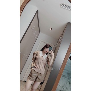 Áo len nữ cổ đức phối sơ mi tay bồng