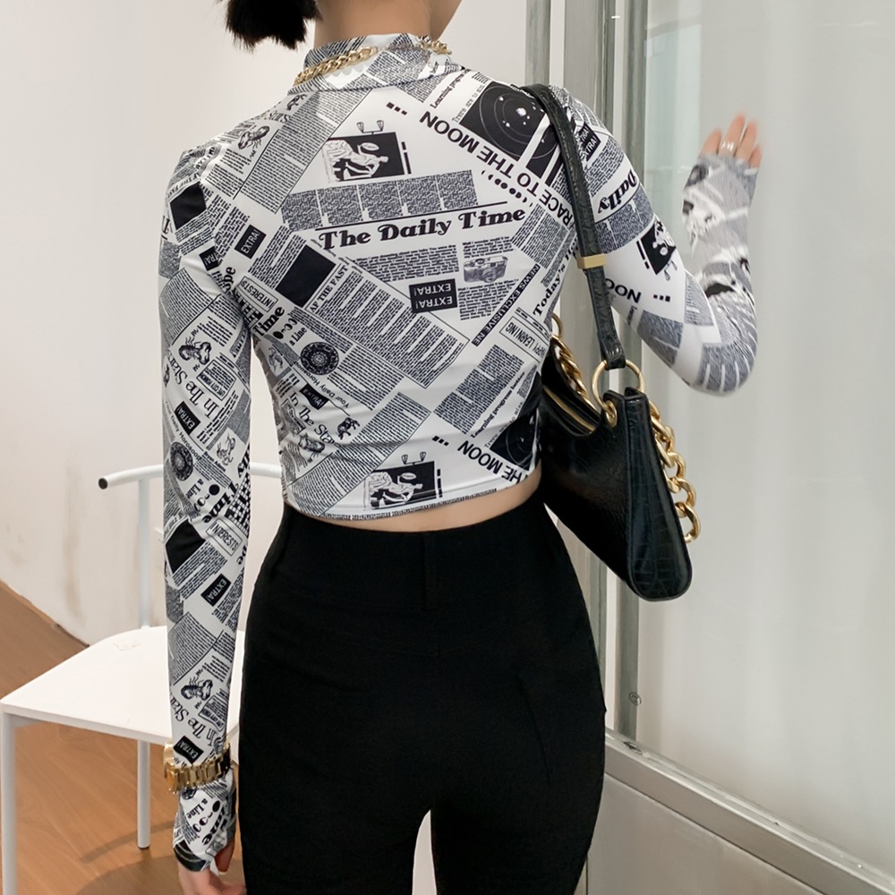 DUNEA Áo thun croptop tay dài cổ đứng thời trang trẻ trung dành cho nữ