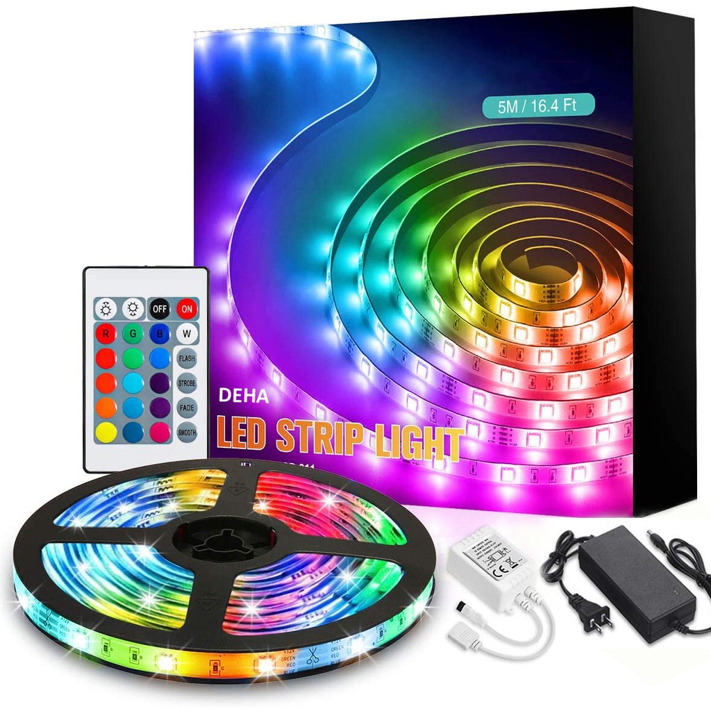 Led dây dán 5050 đổi nhiều màu RGB kèm điều khiển 24 phím combo full bộ dán trang trí bàn, máy tính, phòng.