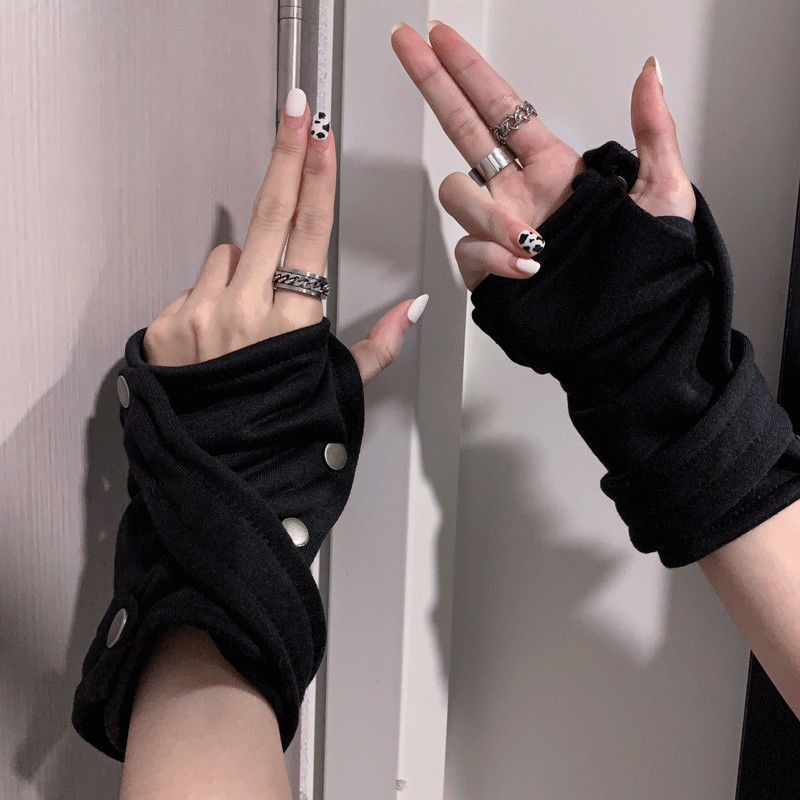 Jiashucheng Găng Tay Hở Ngón Phong Cách Hip Hop Đường Phố Harajuku Dễ Phối Đồ Cho Cặp Đôi