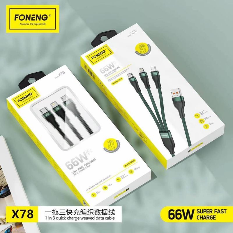 USB FONENG X78 3in1 66W Sạc siêu nhanh