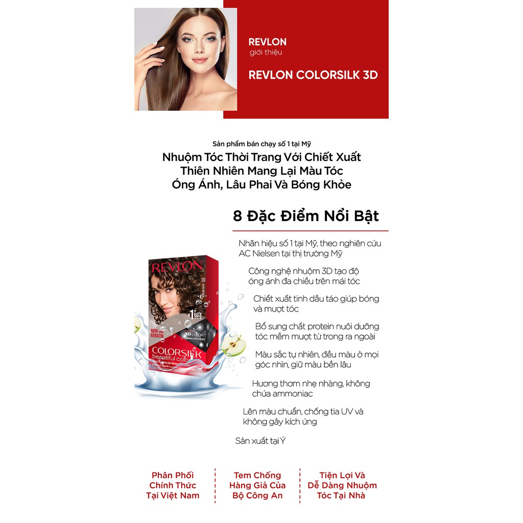 (HSD dưới 3 tháng) Nhuộm tóc thời trang thương hiệu số 1 tại Mỹ Revlon Colorsilk 3D 120ml