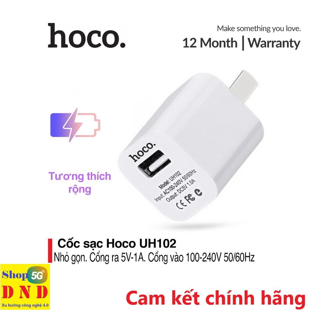 Củ sạc (Cóc sạc) HOCO UH102 Chính Hãng, nguồn ra 5V 1A bảo vệ tốt cho thiết bị sạc qua đêm, cổng USB là quá tiện lợi