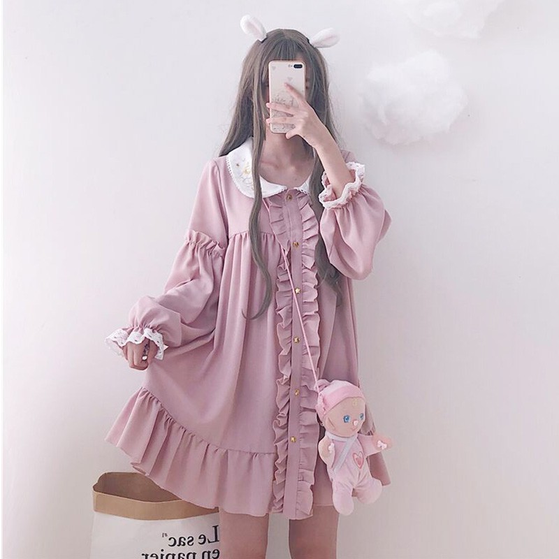 váy đầm lolita hồng ngọt ngào dài tay | BigBuy360 - bigbuy360.vn