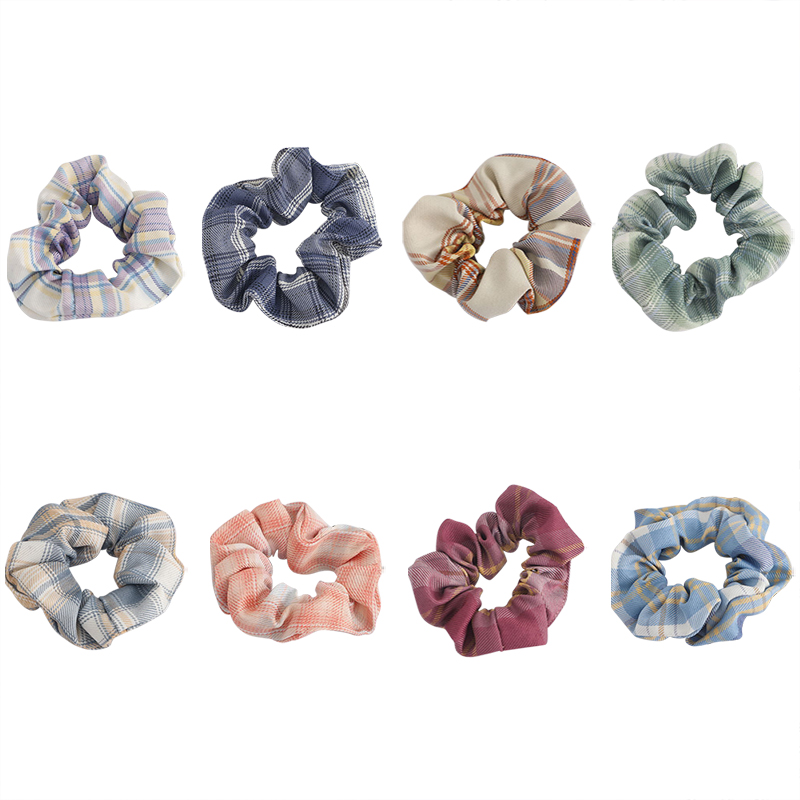 【YUKV】Ikat Rambut Bahan Kain Motif Kotak-Kotak Untuk Wanita Celef