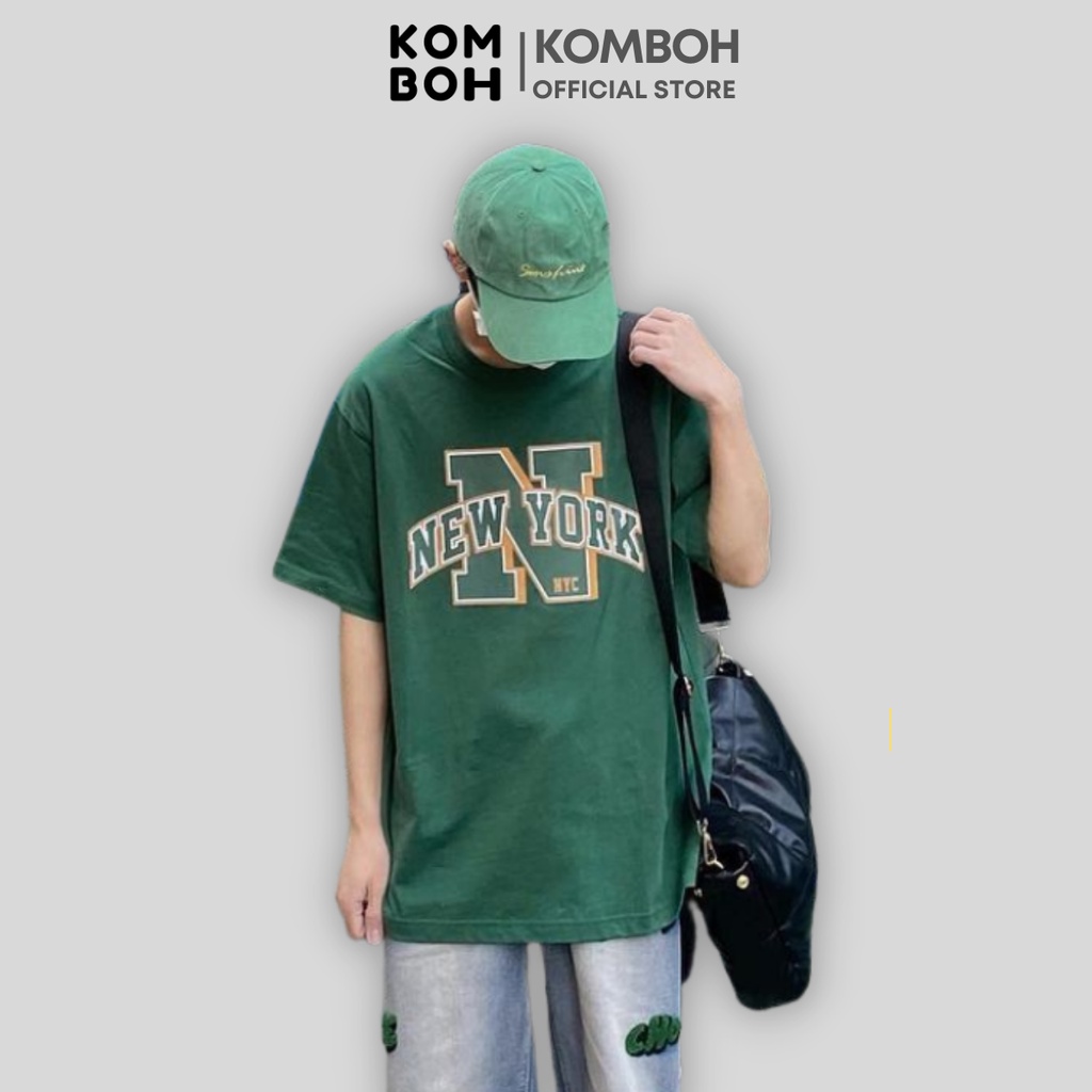 Áo thun nữ form rộng KOMOBH tay lỡ unisex xanh lá đẹp oversize, áo phông nam nữ form rộng NEWYORK