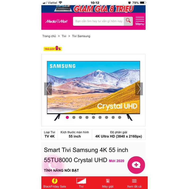 Tivi 55inch Samsung Tu8000 (giọng nói +quà tặng )