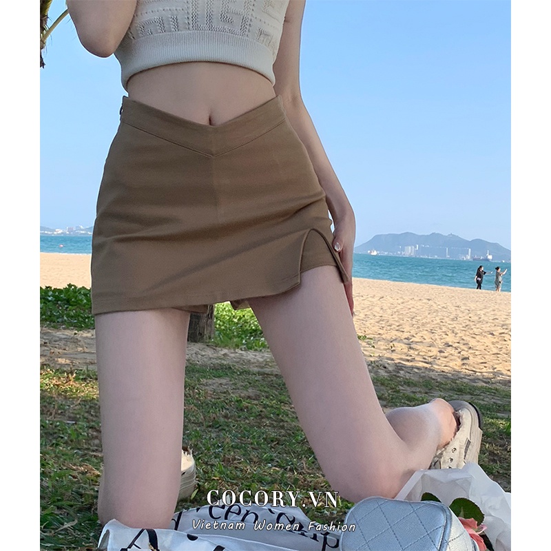 Cocory vn Chân Váy Chữ A Lưng Cao Thiết Kế Xẻ Quyến Rũ