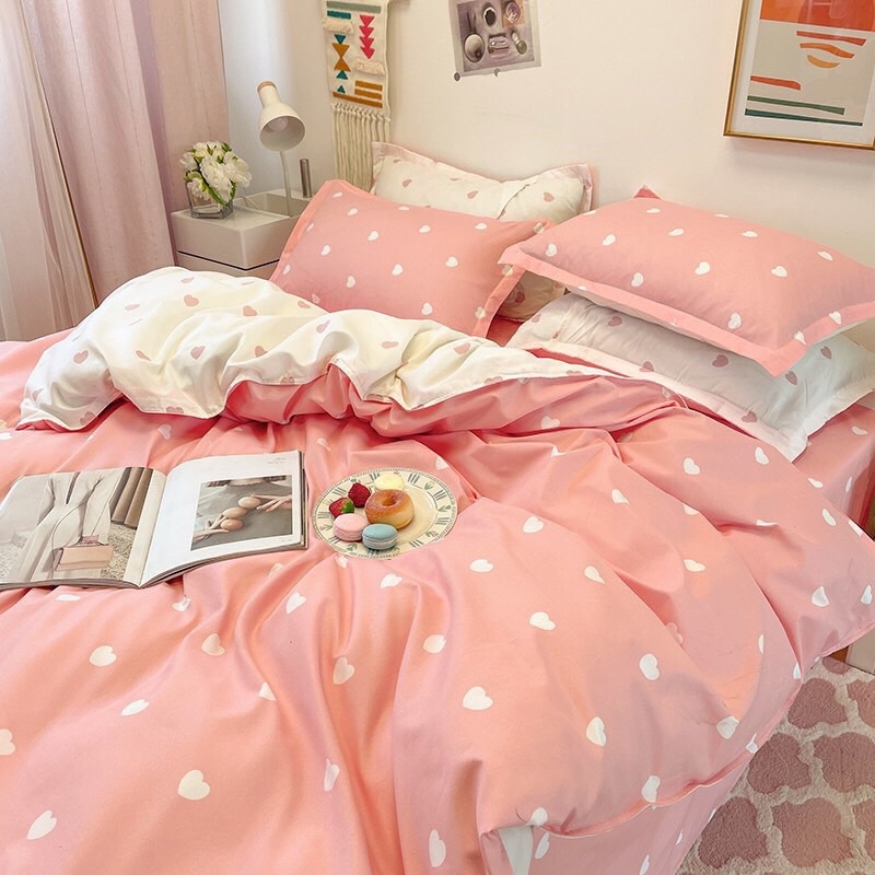 Bộ chăn ga Cotton Poly Boss Decor chăn ga Hàn Quốc họa tiết cô bé ăn kem đủ size miễn phí bo chun