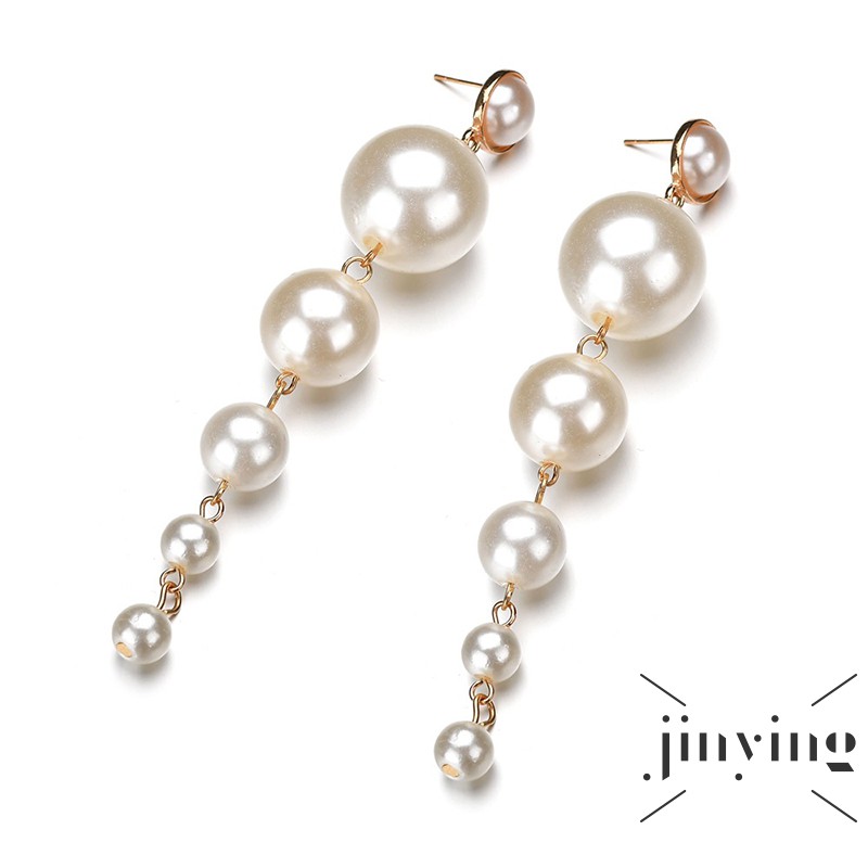 GETNOIVAS Khuyên tai dáng dài đính hạt ngọc trai nhân tạo thời trang