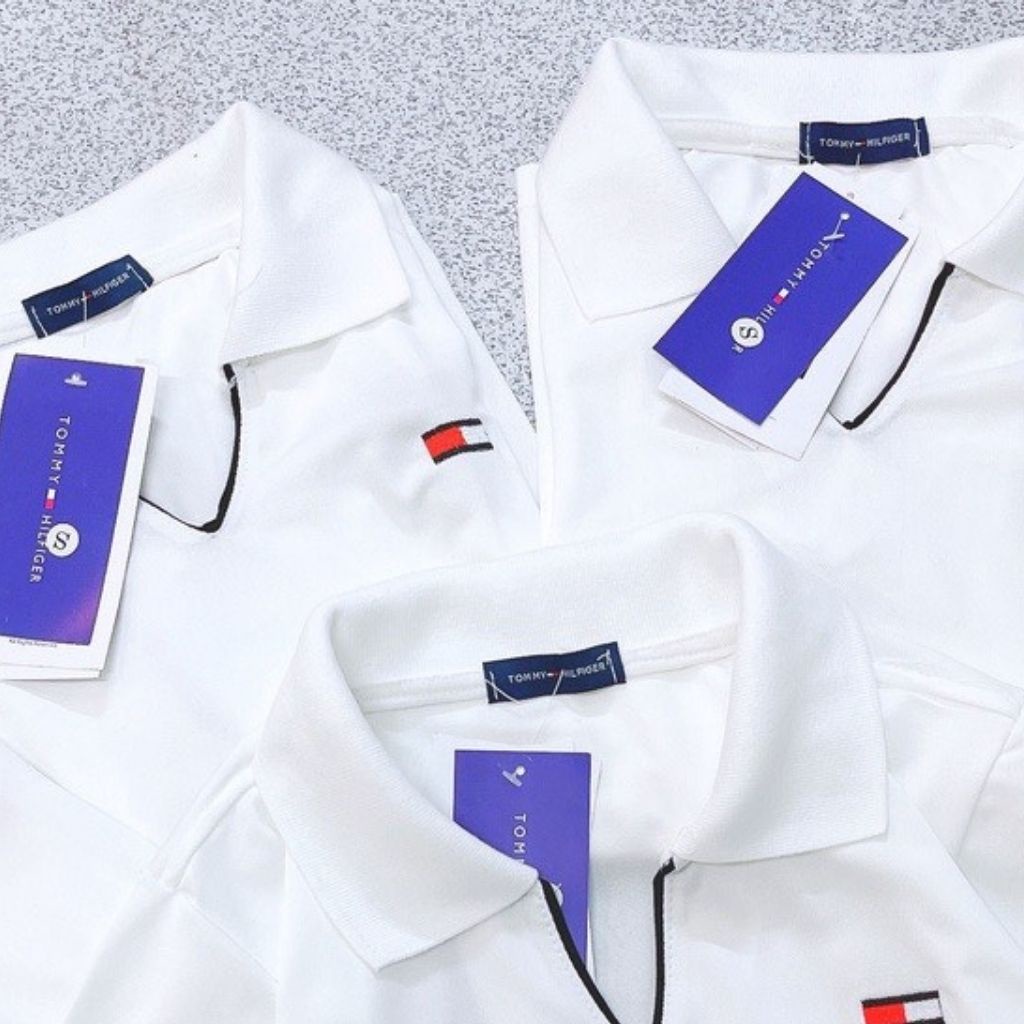 Áo Polo Nữ TIDINA áo thun trắng cổ chữ v viền kẻ tim chất cá sấu cotton mịn hàng cao cấp đẹp