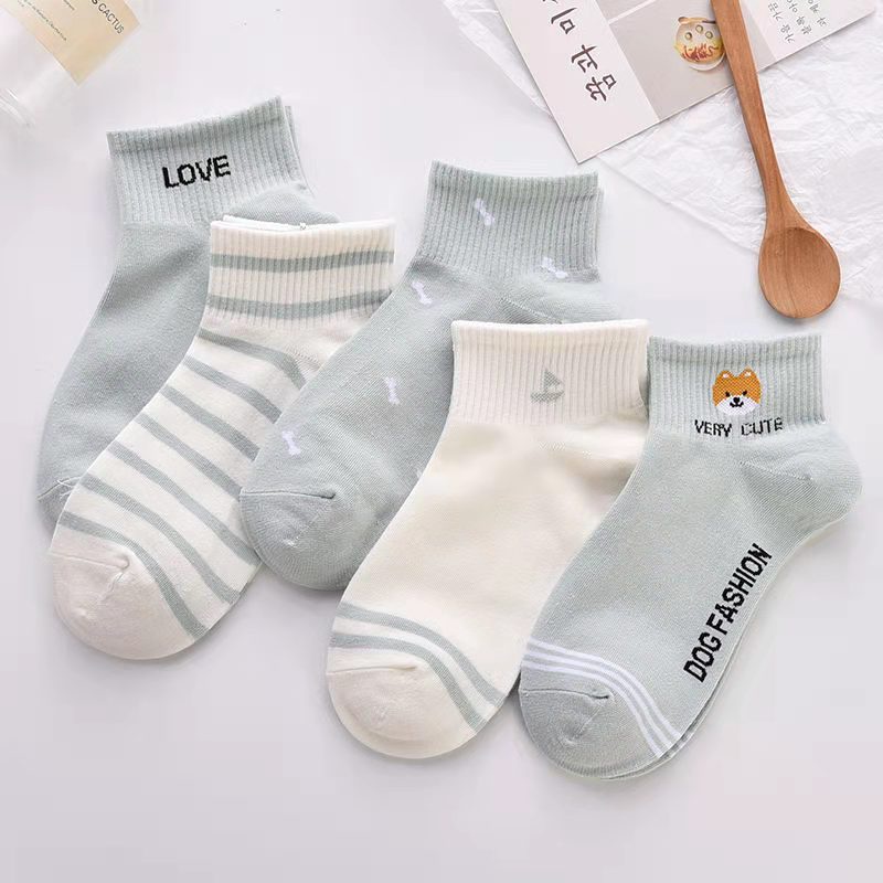 Set 5 đôi Tất nữ cổ ngắn họa tiết cute dễ thương phong cách hàn quốc chống trơn trượt 4021
