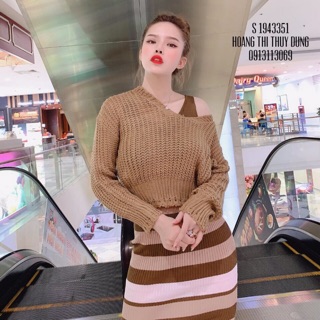 St - set đầm ôm len kèm áo len crop