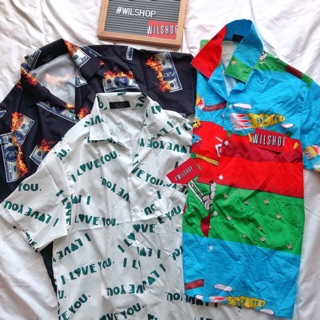 (OVERSIZE) ÁO SƠ MI HOẠ TIẾT CARTOON MÙA HÈ ĐI BIỂN UNISEX