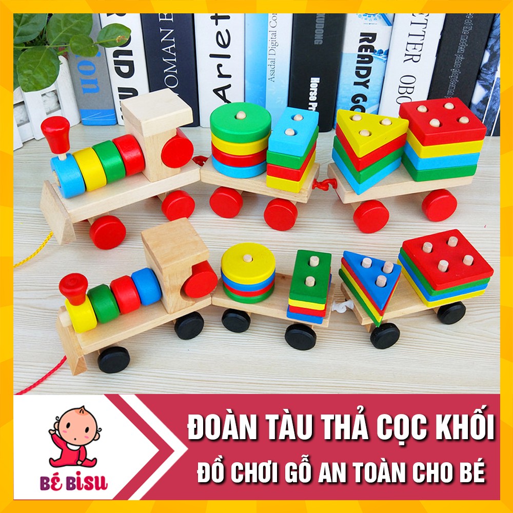 Đồ chơi gỗ Tàu hỏa chở khối, thả hình cho bé