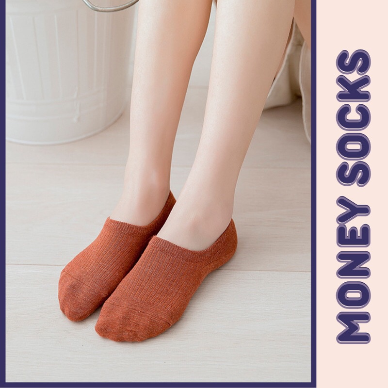 Vớ lười nam nữ tất hài trơn gân dưới mắt cá cotton thời trang đẹp có silicon chống tuột gót chân MONEY VL005
