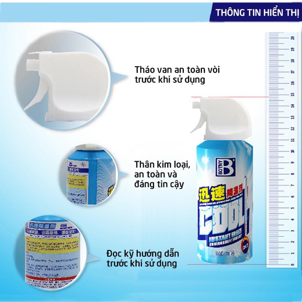 Xịt làm mát lạnh nhanh tức thời cho Xe hơi - Yên xe máy - Cơ thể dạng bình xịt 180ml mùi bạc hà nhẹ