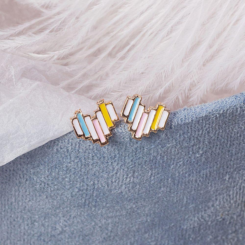 1 Đôi Khuyên Tai Hình Trái Tim Màu Cầu Vồng Mini Thời Trang Cho Nữ