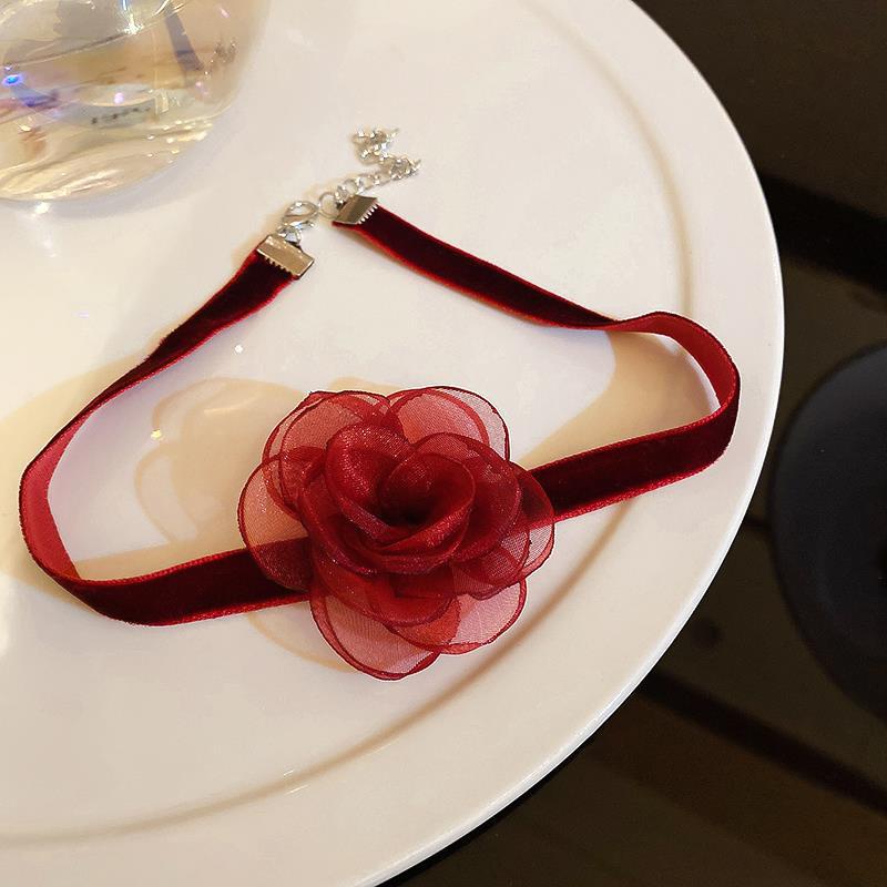Vòng Cổ choker Vải Nhung Mặt Hoa Hồng Thời Trang Hàn Quốc