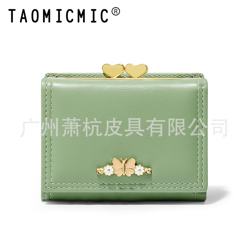 Ví Ngắn Ba Ngăn Đựng Thẻ / Tiền Xu Đính Nơ Đơn Giản Dễ Thương Thời Trang Cho Nữ Sinh Giá Đỡ