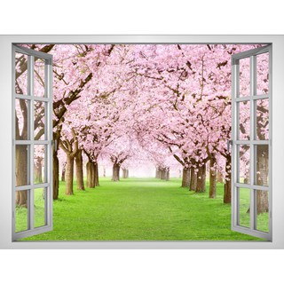 Tranh dán tường cửa sổ HOA ANH ĐÀO VTC VT0024 kim sa nhiều mẫu và kích thước