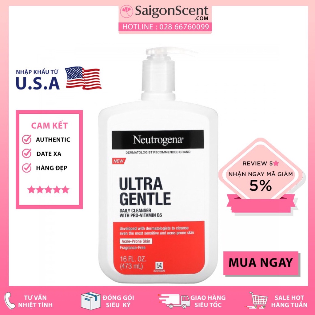 Sữa Rửa Mặt Neutrogena Ultra Gentle Daily Cleanser with Pro-Vitamin B5