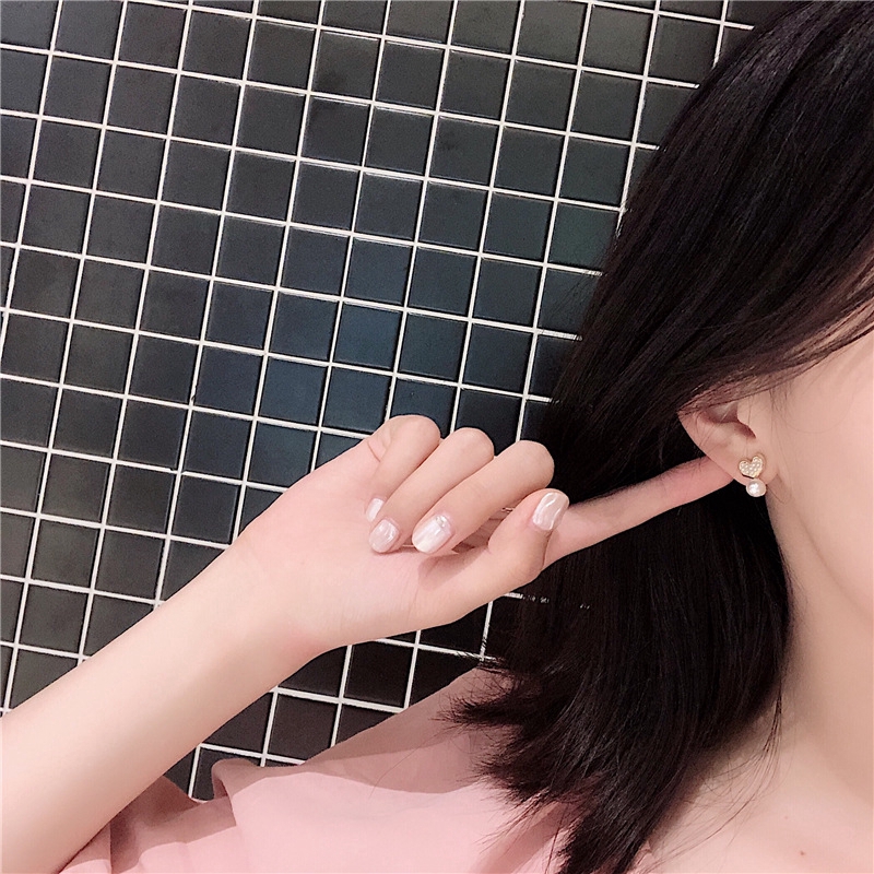 Khuyên Tai Mạ Vàng Hình Trái Tim Đính Hạt Ngọc Trai Thanh Lịch Dành Cho Nữ