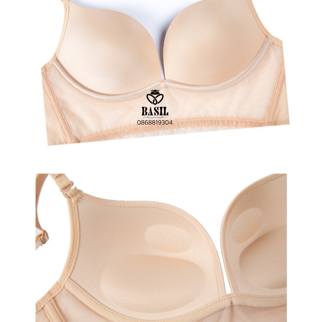 Bộ đồ lót BS03 Basil nữ trơn phối ren đệm mỏng không gọng hở lưng