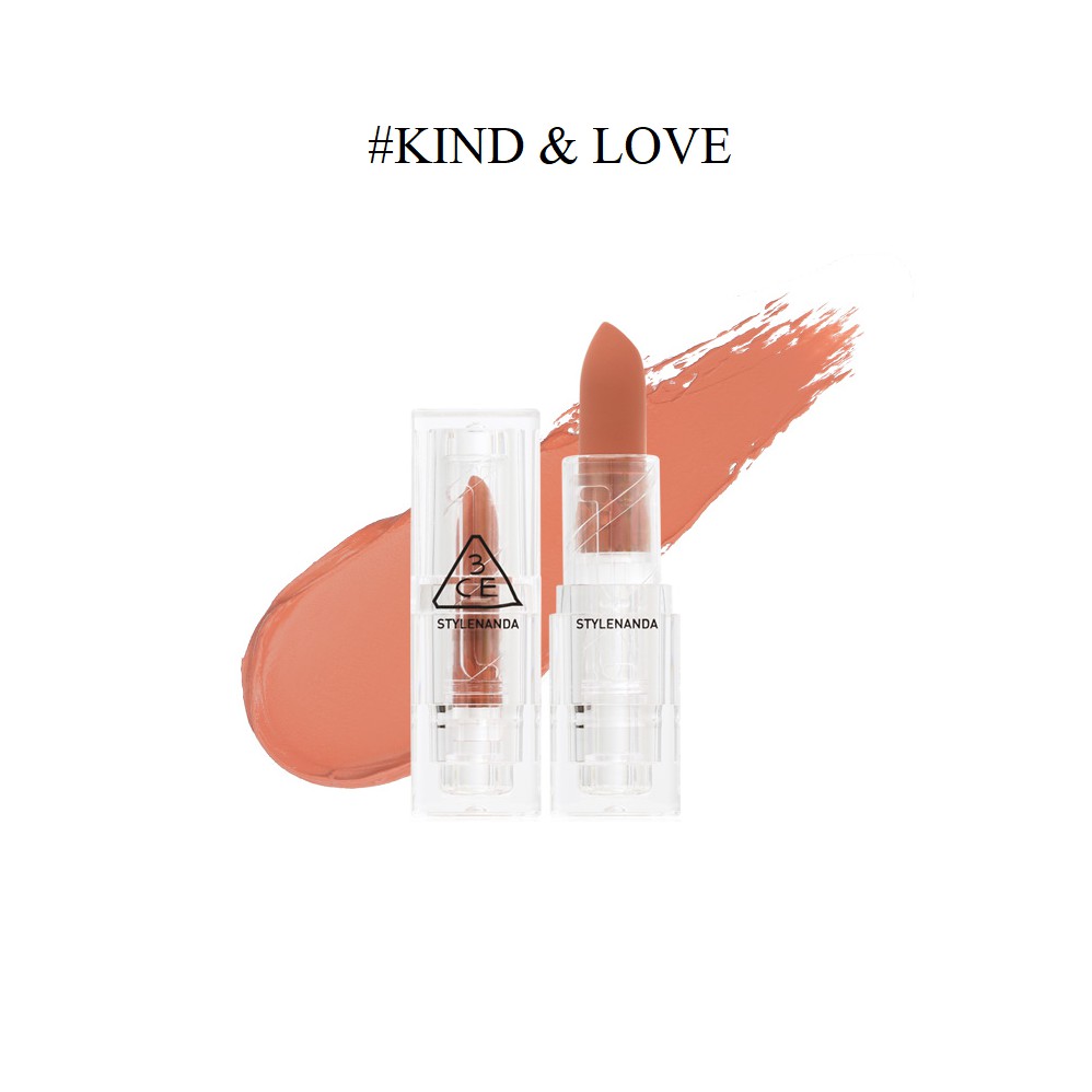 Son 3CE vỏ trong màu Kind & Love (màu cam nude)