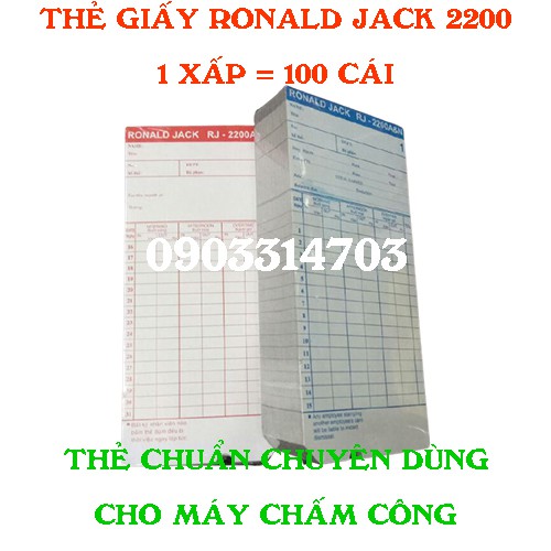 100 cái thẻ giấy chấm công Ronald Jack 2200 dùng cho các dòng máy chấm công thẻ giấy