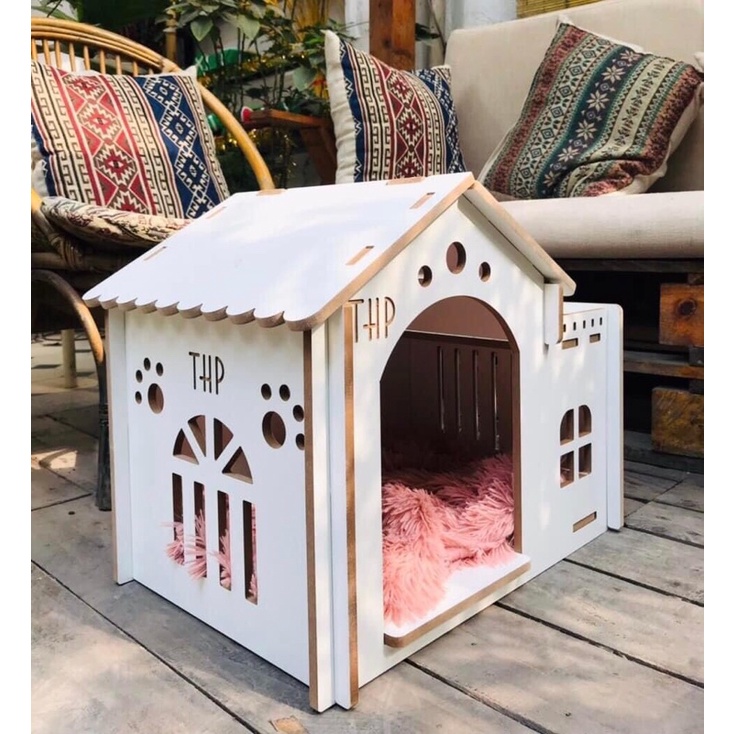 Size L Nhà gỗ MDF giá rẻ cho thú cưng.