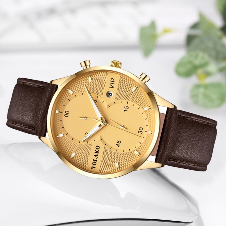 Đồng hồ quartz đeo tay dây da tích hợp lịch ngày hợp thời trang