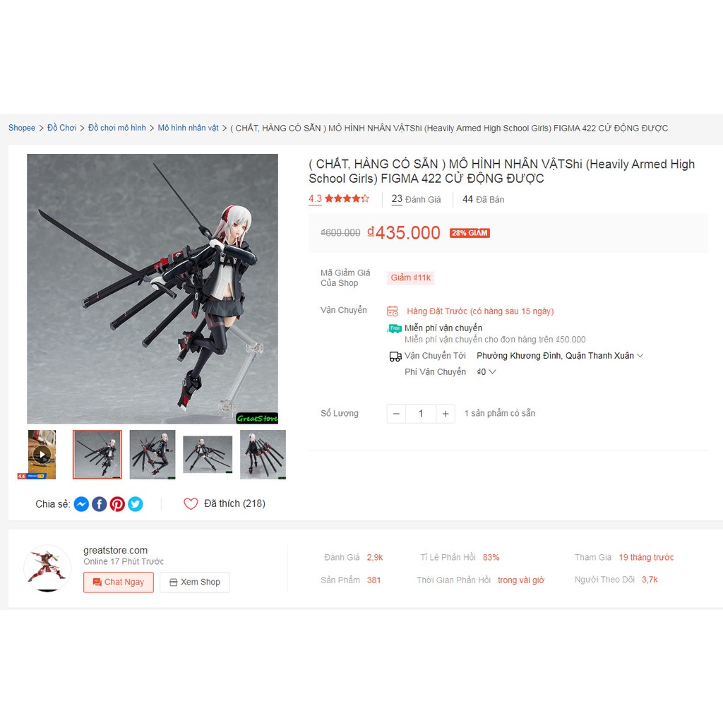 MÔ HÌNH NHÂN VẬTShi  FIGMA 422 CỬ ĐỘNG ĐƯỢC
