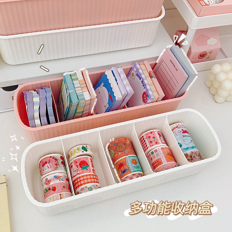 Hộp Đựng Đồ Dùng Cá Nhân 5 Ngăn Kèm Sticker Đa Năng Gọn Gàng Tiện Lợi 29x9.5x7cm