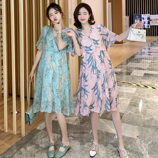 Váy bầu (Đầm bầu) voan hoa lá cao cấp