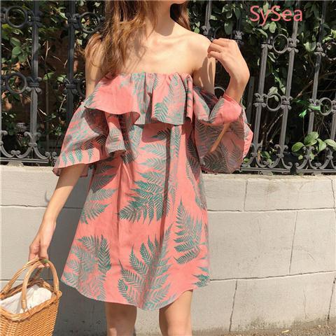 Đầm Trễ Vai Phối Bèo Hoạ Tiết Hoa Thời Trang Đi Biển Ngọt Ngào