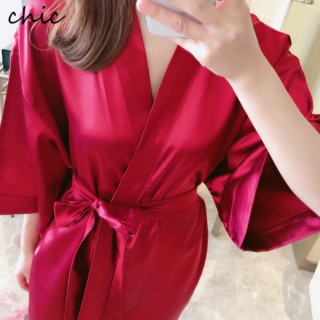 Áo Choàng Ngủ Vải Satin Dáng Dài Màu Trơn Thời Trang Cho Nữ | BigBuy360 - bigbuy360.vn