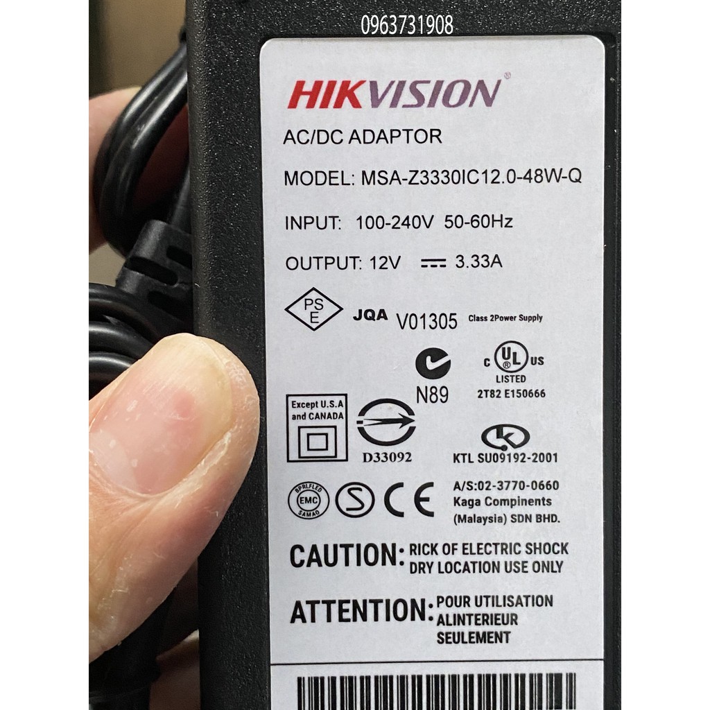 Nguồn đầu ghi camera Hikvision 12v 3.33A 4pin chính hãng